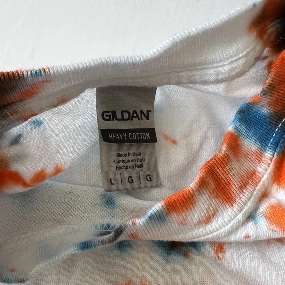 tie dye tee Size L white orange blue spiral dye‎ Gildan t shirt - Picture 5 of 6